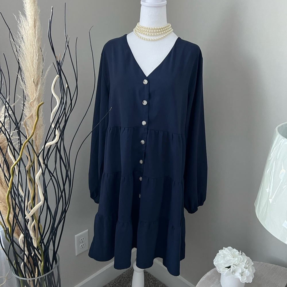 Amoretu Women Long Sleeve Shift Tunic Dress (Navy, XL)